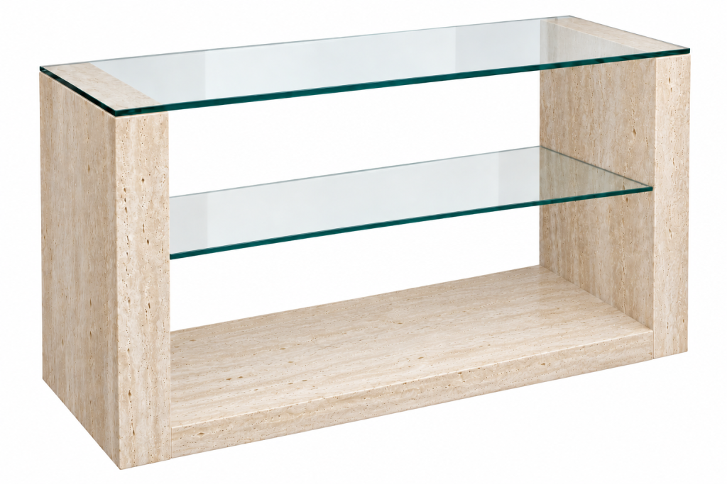 Consola minimalista de travertino y vidrio