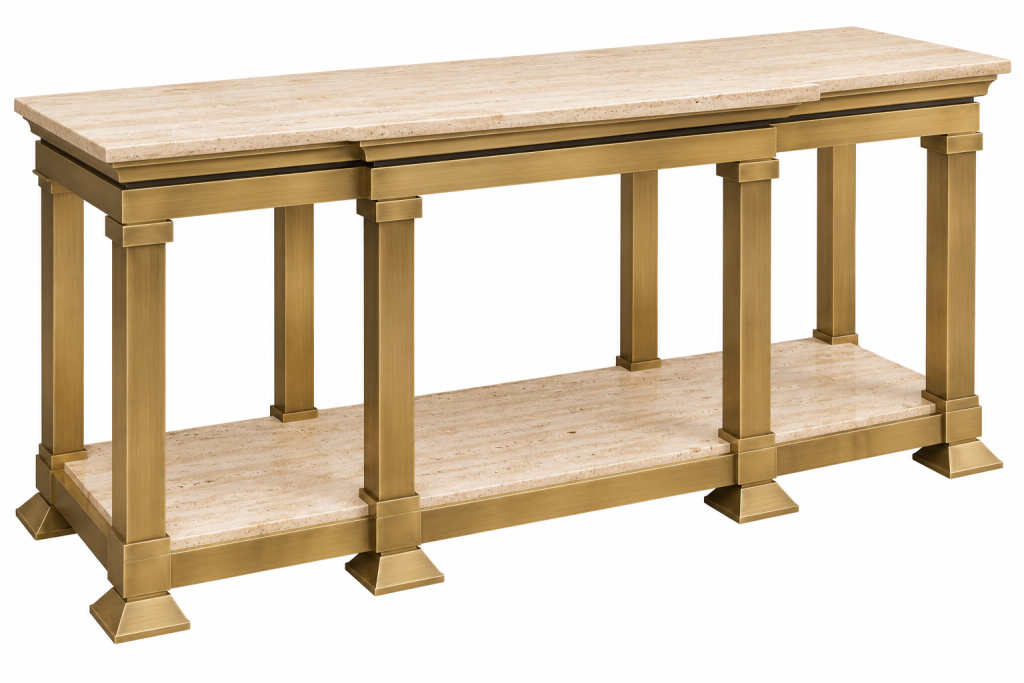 Consola neoclásica de travertino y latón