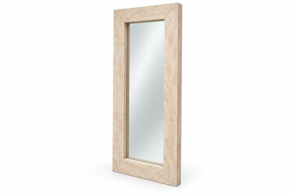 Espejo de travertino beige minimalista