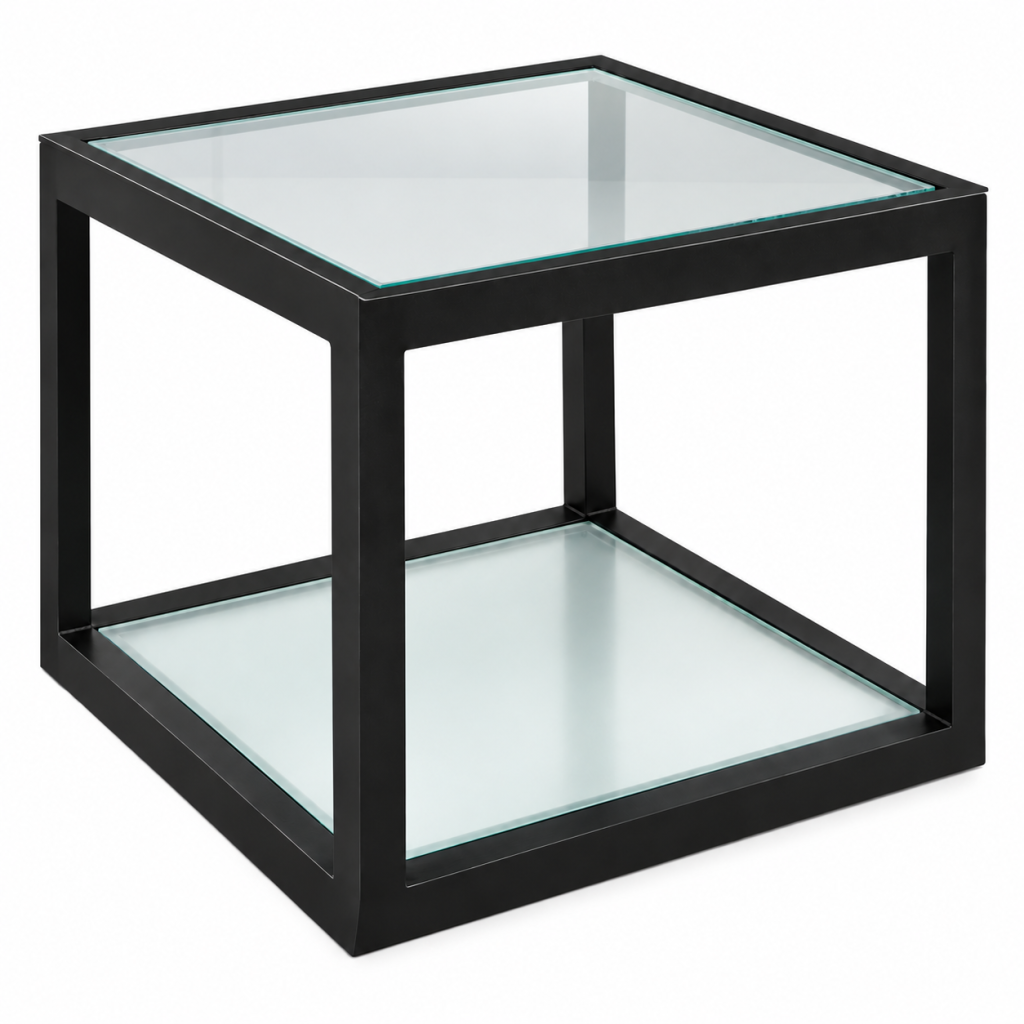 Mesa auxiliar cúbica de vidrio y pizarra negra piedra natural