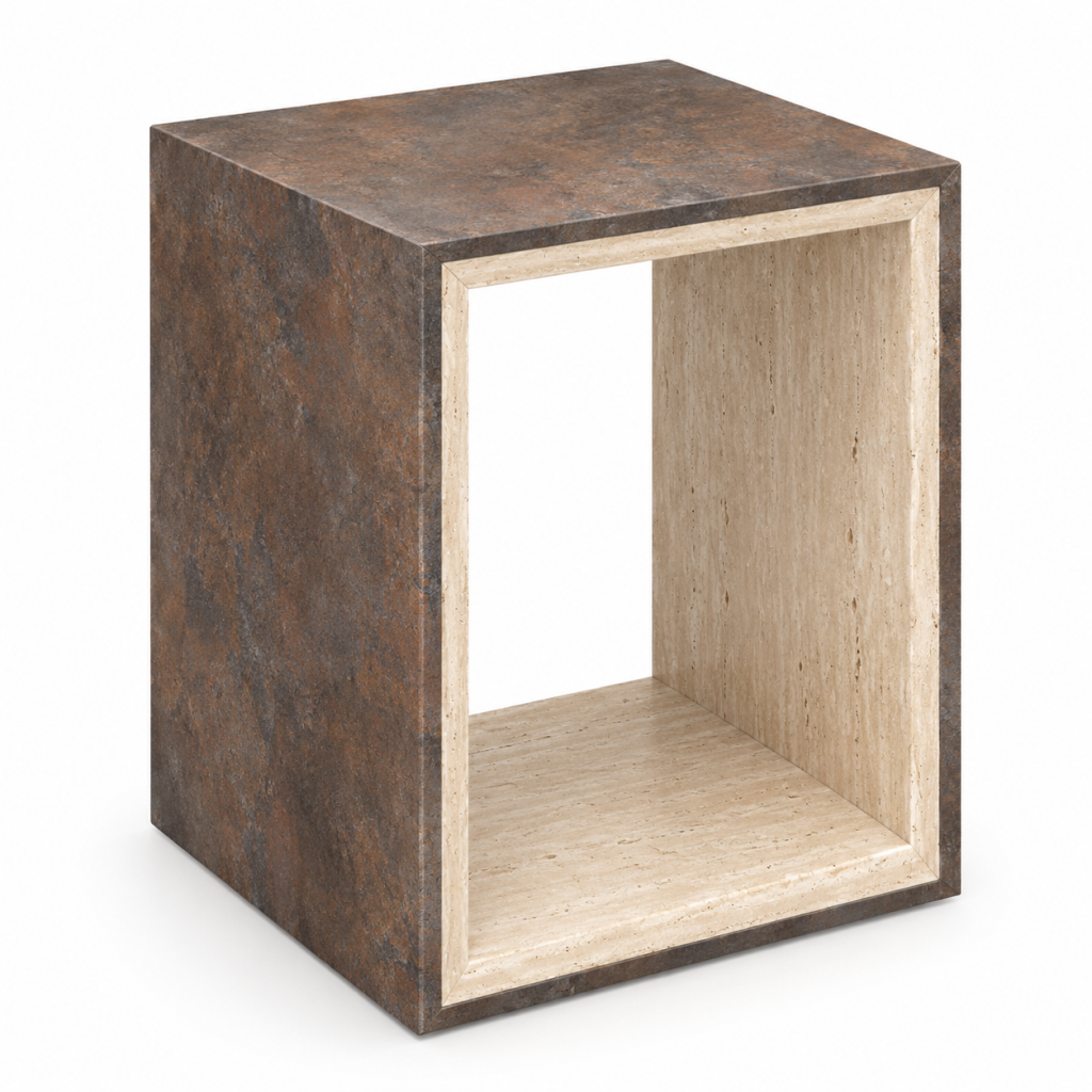 Mesa auxiliar de piedra oxidada y caliza