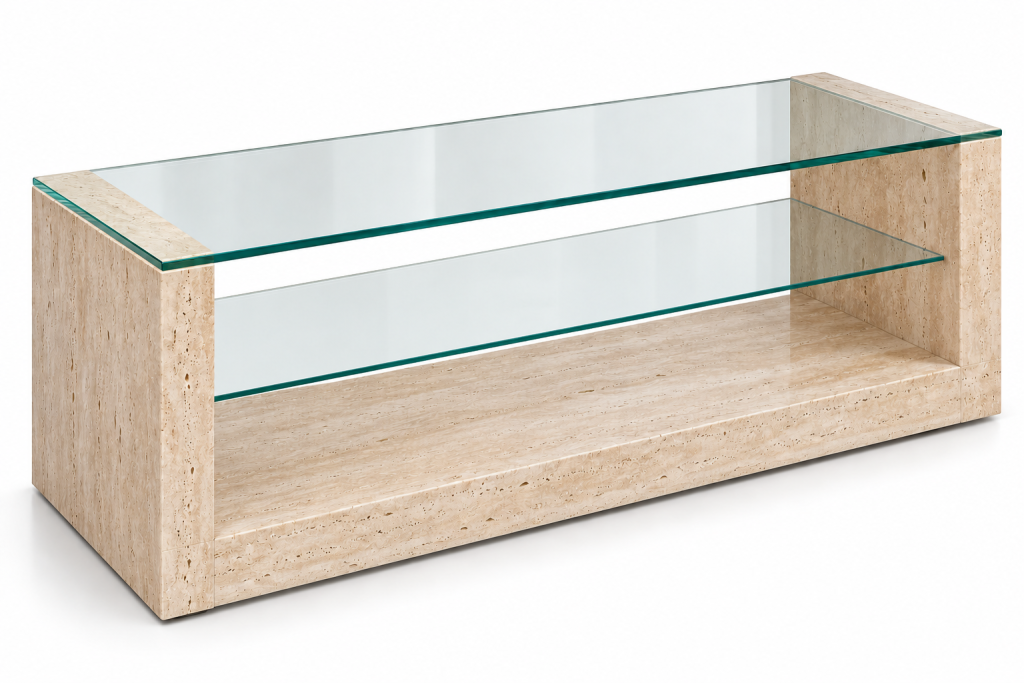 Mesa consola de travertino y vidrio