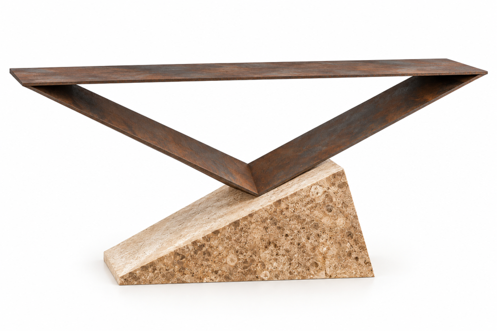 Mesa consola escultórica de metal y piedra CASA DECOR