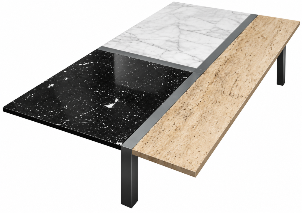 Mesa de Centro Tri-Material Moderna Mármol Carrara