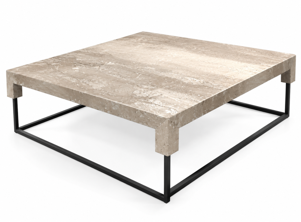 Mesa de café minimalista de piedra y metal