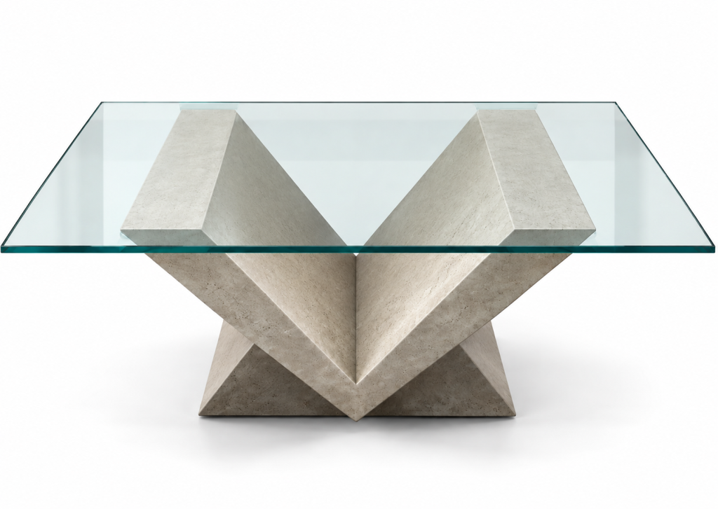 Mesa de centro V con cristal piedra caliza