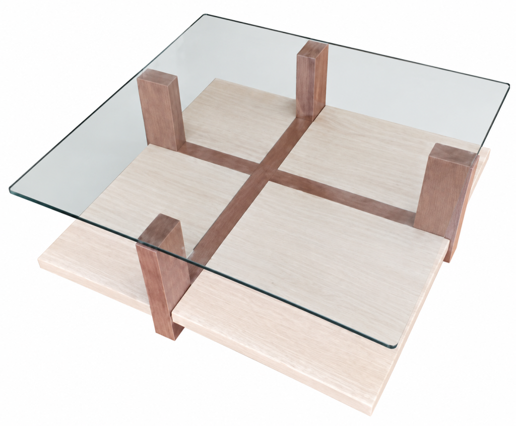 Mesa de centro de cristal y mármol caliza