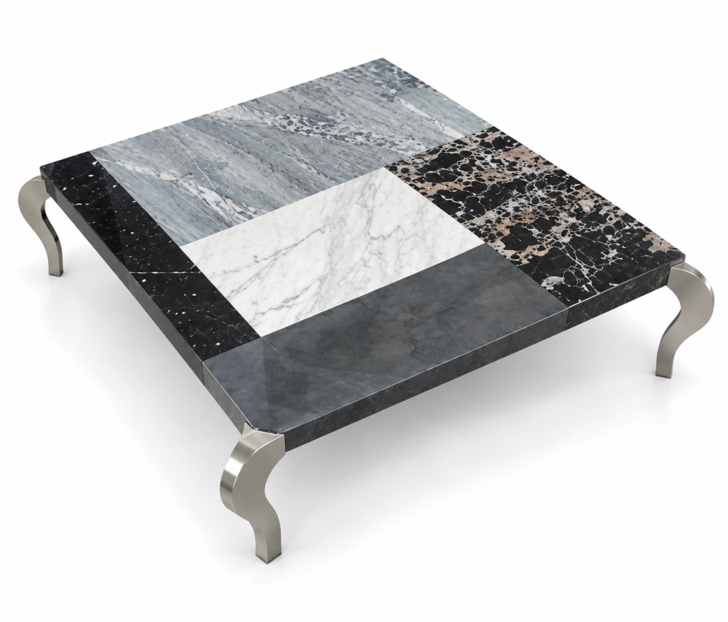 Mesa de centro de mármol geométrico Facies marquetería mármol gris mármol Carrara