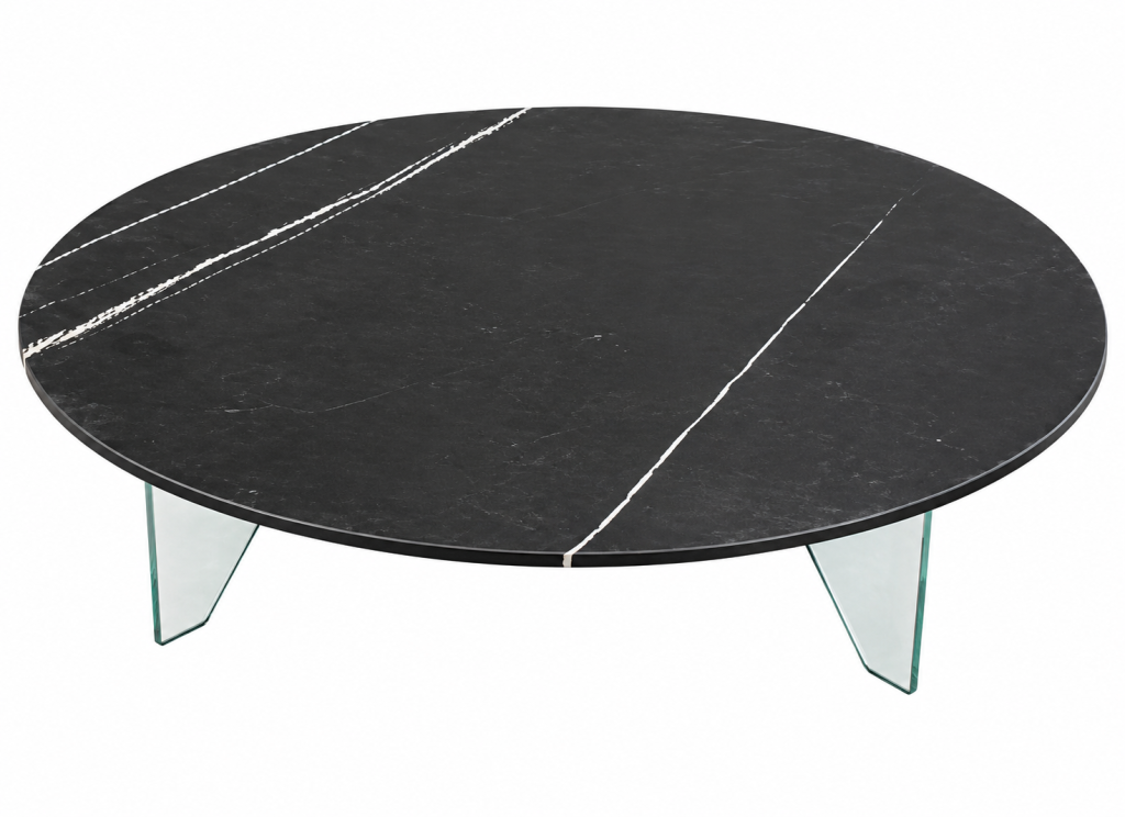 Mesa de centro de mármol negro y vidrio
