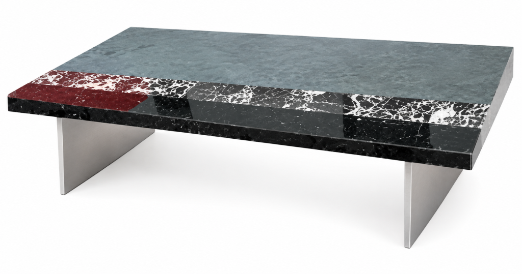 mesa centro piedra natural pizarra portoro aluminio pieza única