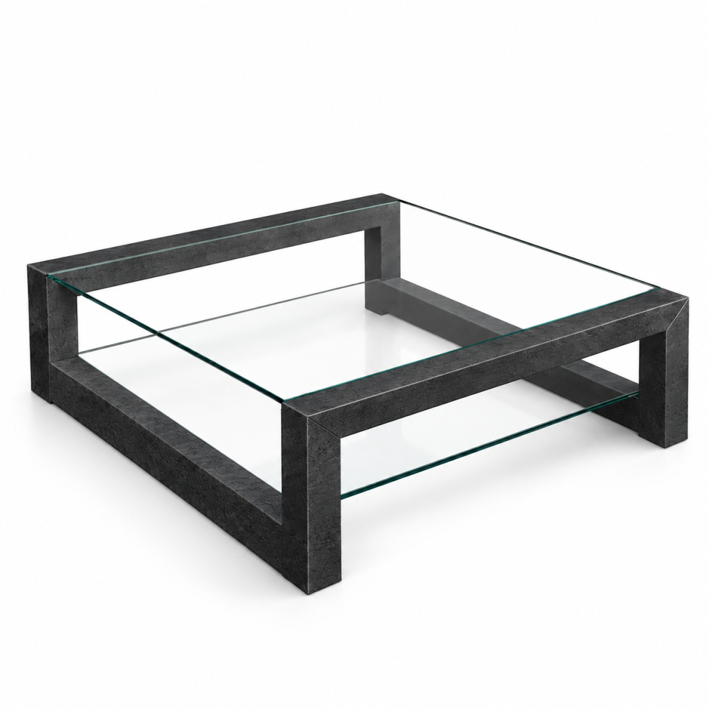 Mesa de centro de piedra y vidrio pizarra negra diseño moderno