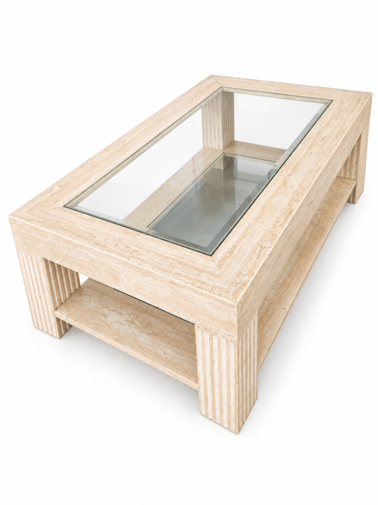 mesa mármol travertino cristal encatrados oferta descuento outlet