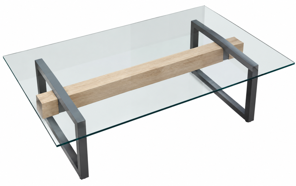 Mesa de centro de vidrio y mármol y metal pieza única