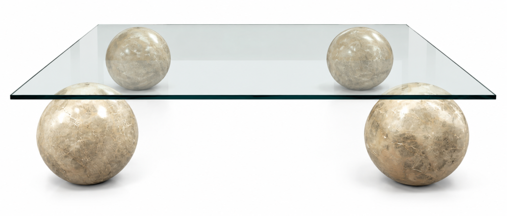 Mesa de centro de vidrio y mármol bolas macizas mesa lujo mármol