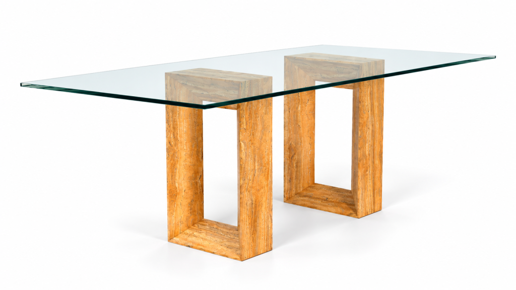 mesa comedor Muria Mármol amarillo iraní ag¡fgano y cristal templado