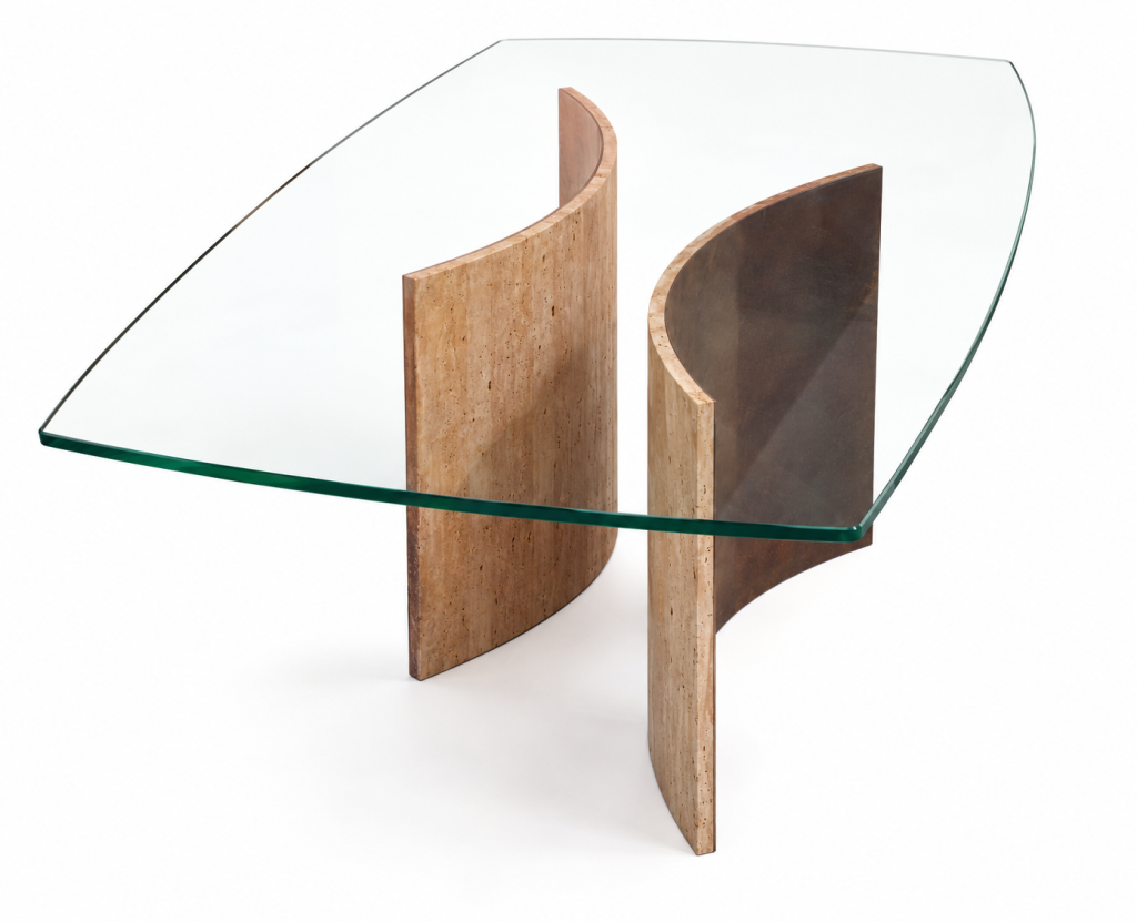 Mesa de comedor de cristal y travertino Casa Decor