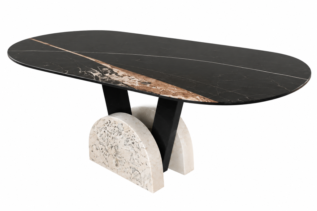 Mesa de comedor de mármol escultórico negro sahara noir