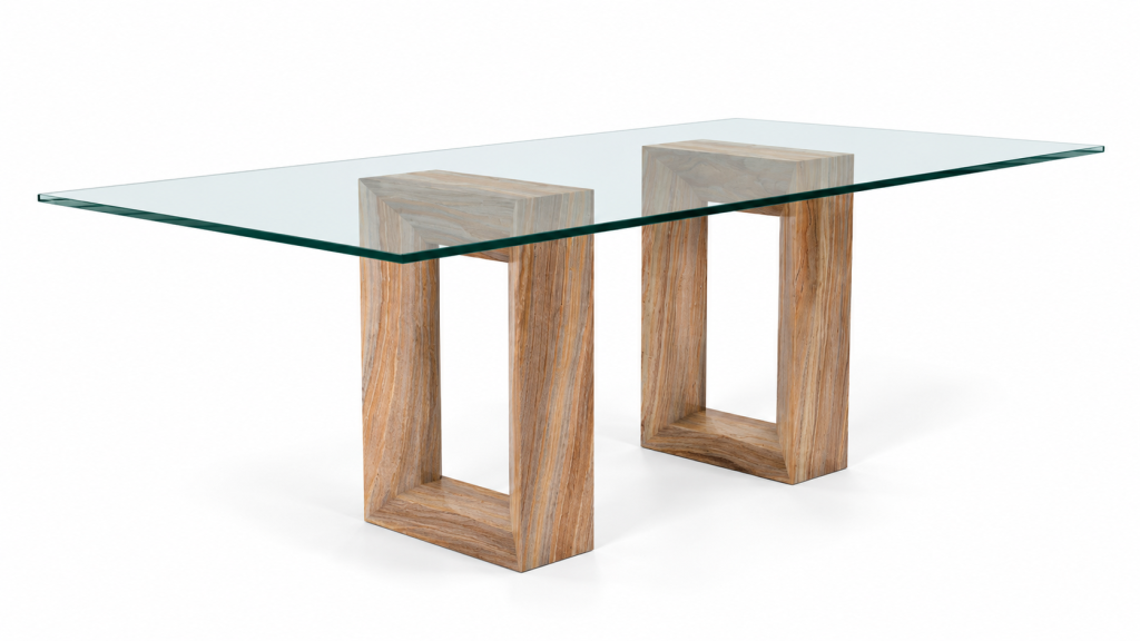 mesa de comedor de mármol caliza madera con cristal
