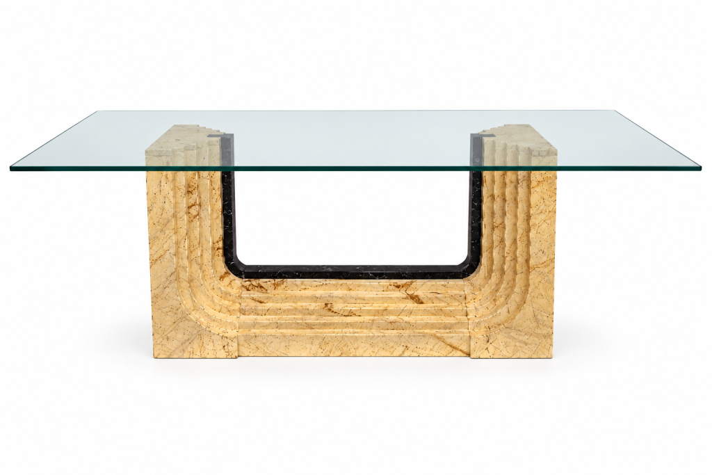 Mesa de comedor de vidrio y mármol amarillo