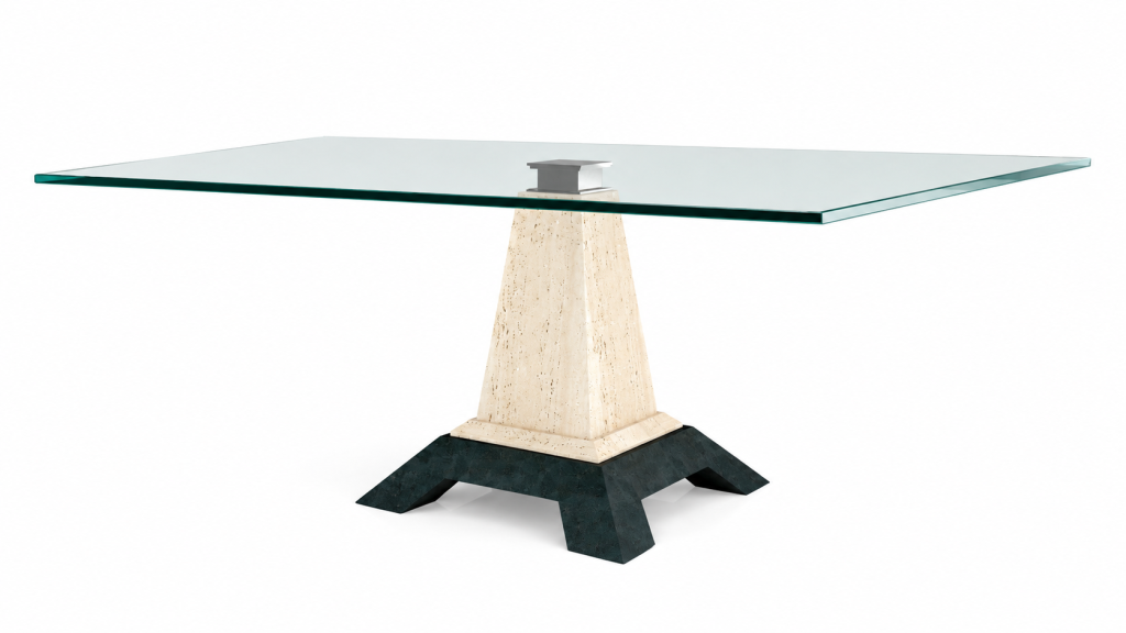 Mesa de cristal con pedestal arquitectónico