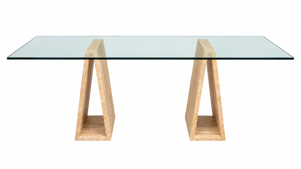 Mesa de cristal sobre bases de travertino