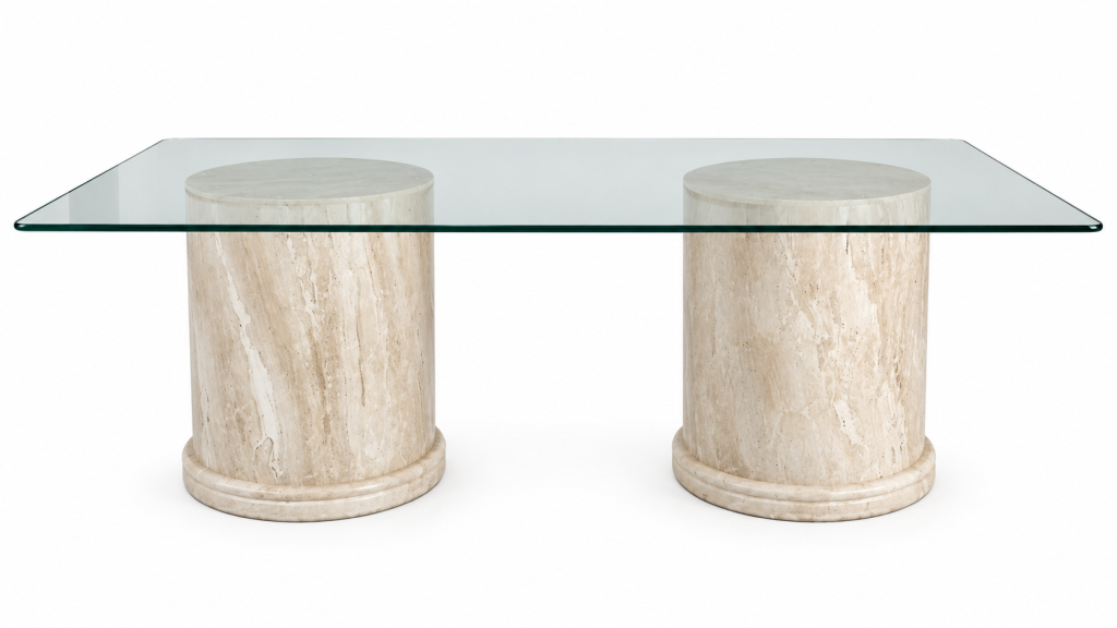 Mesa de mármol y cristal columna recta mármol daino diseño