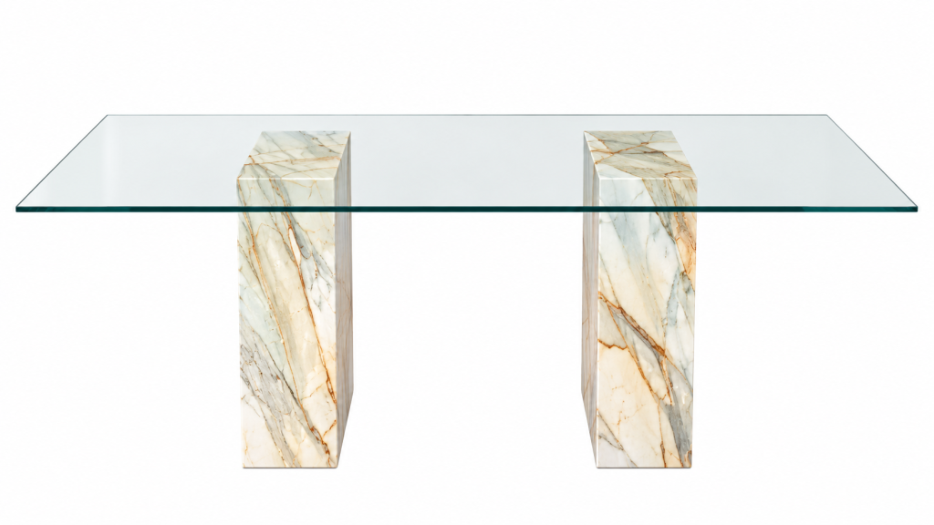 Mesa de vidrio y mármol Calacatta
