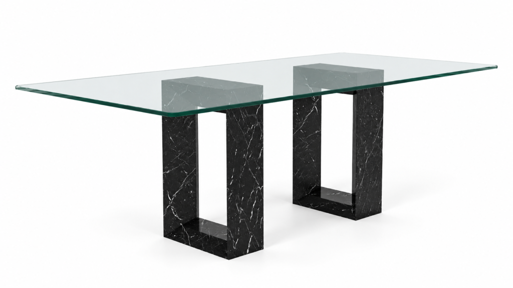 Mesa de vidrio y mármol negro marquina