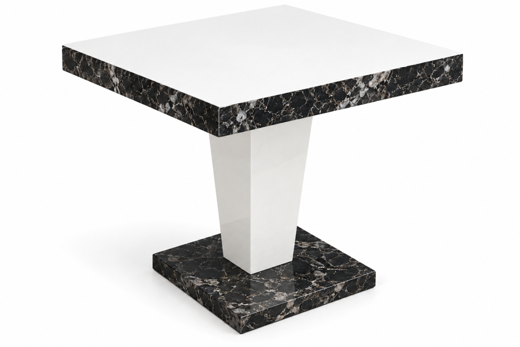 Mesa pedestal moderna de mármol negro y blanco